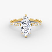 Marquise Cut - Pave Band - Classic Engagement Ring- 14 K Gold